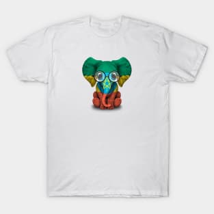 Baby Elephant with Glasses and Ethiopian Flag T-Shirt